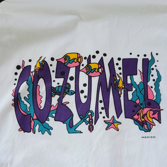 Cozumel Mexico Men's Medium ? Vintage Zip Jacket 90s Hoodie White Light Vacation - Picture 7 of 15